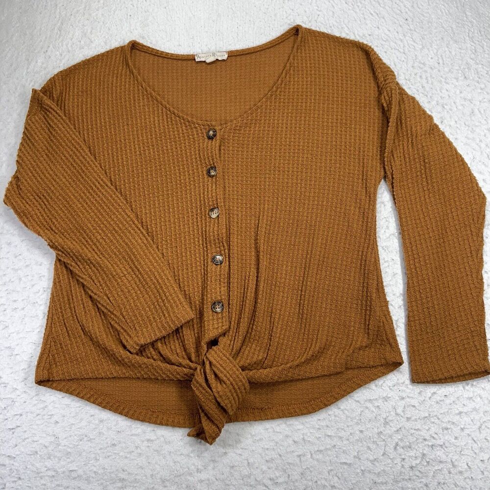 Another Reason Women's Small Long Sleeve Button Down Orange Sweater Tie Front